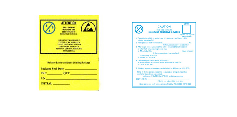 Moisture Warning Labels and Dry Packaging Labels from SCS
