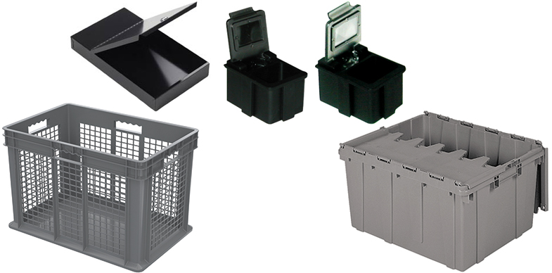 Attached Lid Containers, Hinged ESD-Safe Boxes and Small Parts Storage from Conductive Containers (CCI), Quanutm Storage Systems and Transforming Technologies