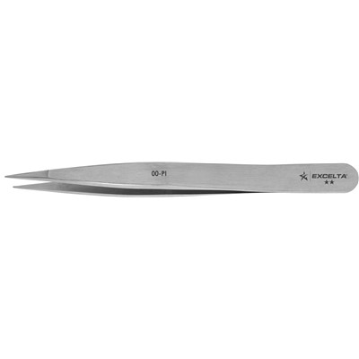 Excelta 00-PI - 2-Star Straight Strong Point Tweezers - Carbon Steel - 4.5"