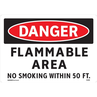 Brady 102438 - DANGER Flammable Area No Smoking Within 50 Ft Sign - 7" H x 10" W - Self Sticking Vinyl