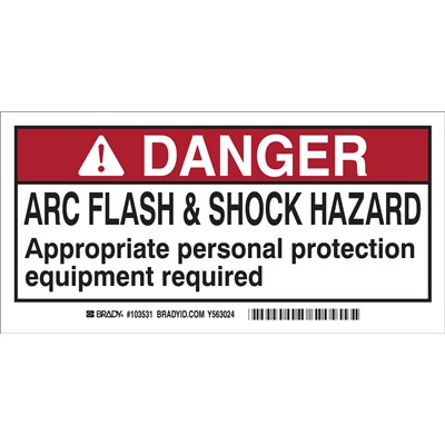 Brady 103531 - Arc Flash Labels - Self-Sticking Polyester - 2" H x 4" W x 0.006" D - Display Packaging - Pack of 10 Labels - Black/Red on White