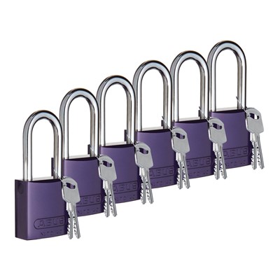 Brady 104573 - ABUS Standard Size Aluminum Padlocks - 6-Pin Cylinder - 1" Shackle Clearance - Keyed Different - 6/Pack