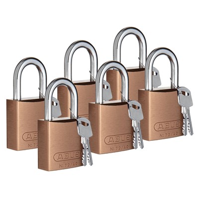Brady 104575 - ABUS Standard Size Aluminum Padlocks - 6-Pin Cylinder - 1" Shackle Clearance - Keyed Different - 6/Pack