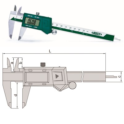 Insize 1102-200 - Electronic Caliper - 0-8"/0-200mm Range - 0.01mm, 0.0005", 1/128" Resolution