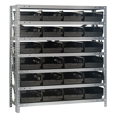 Quantum Storage Systems 1239-107 BK - Economy Series 4" Shelf Bin Steel Shelving w/24 Bins - 12" x 36" x 39" - Black