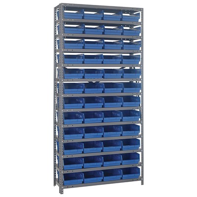 Quantum Storage Systems 1275-107 BL - Economy Series 4" Shelf Bin Steel Shelving w/36 Bins - 12" x 36" x 75" - Blue