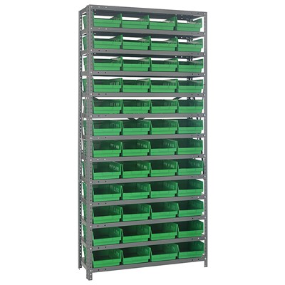 Quantum Storage Systems 1275-107 GR - Economy Series 4" Shelf Bin Steel Shelving w/36 Bins - 12" x 36" x 75" - Green