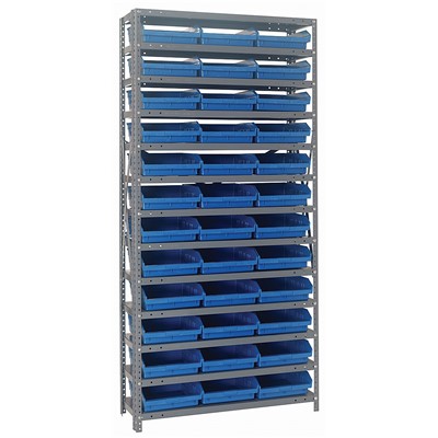 Quantum Storage Systems 1275-109 BL - Economy Series 4" Shelf Bin Steel Shelving w/48 Bins - 12" x 36" x 75" - Blue