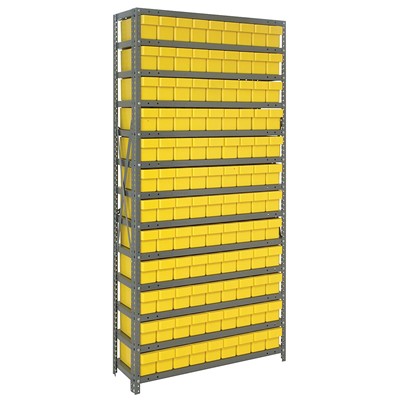 Quantum Storage Systems 1275-501 YL - Super Tuff Euro Series Open Style Steel Shelving w/108 Bins - 12" x 36" x 75" - Yellow