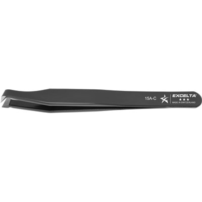 Excelta 15A-C - 3-Star High Precision Angled Short Fine Head Cutting Tweezers - High-Grade Carbon Steel - 4.5"