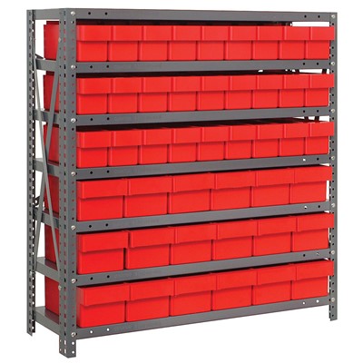 Quantum Storage Systems 1839-624 RD - Super Tuff Euro Series Open Style Steel Shelving w/45 Bins - 18" x 36" x 39" - Red