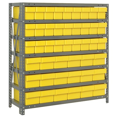Quantum Storage Systems 1839-624 YL - Super Tuff Euro Series Open Style Steel Shelving w/45 Bins - 18" x 36" x 39" - Yellow