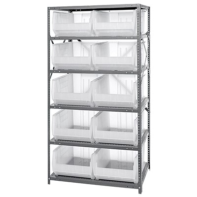Quantum Storage Systems 2475-954CL - Hulk Series Clear-View Container Shelving w/10 Bins - 24" x 36" x 75" - Clear
