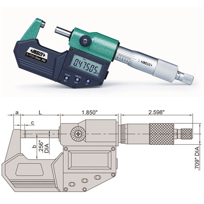 Insize 3101-75E - Electronic Outside Micrometer - 2-3"/50-75mm Range