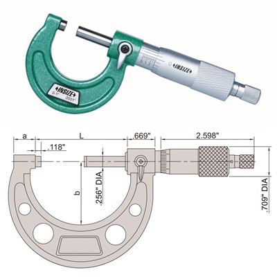 Insize 3203-1212A - Imperial Micrometer Set w/Ratchet Stop - 0-12" Range