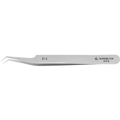 Excelta 51-S - 3-Star Oblique Angled Tweezers w/Micro-Fine Points - Stainless Steel - 4.5"