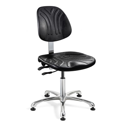 Bevco Dura 7000D Series Ergonomic ISO 4 Cleanroom Chair - Polyurethane - 14.5"-19.5" - Mushroom Glides - Black