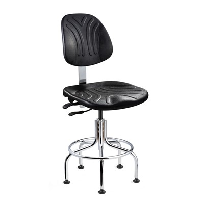Bevco 7210DC - Dura 7000D Series Ergonomic ISO 4 Cleanroom Chair w/Manual Back Adjustment - Polyurethane - 19"-24" - Mushroom Glides - Black