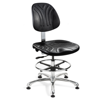 Bevco 7350DC - Dura 7000D Series Ergonomic ISO 4 Cleanroom Chair w/Manual Back Adjustment - Polyurethane - 18.5"-26" - Mushroom Glides - Black