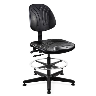 Bevco 7502DC - Dura 7000D Series Ergonomic ISO 4 Cleanroom Chair w/Independent Seat & Back Tilt - Polyurethane - 21"-31" - Mushroom Glides - Black