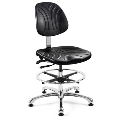 Bevco 7550DC - Dura 7000D Series Ergonomic ISO 4 Cleanroom Chair w/Manual Back Adjustment - Polyurethane - 20.5"-30.5" - Mushroom Glides - Black