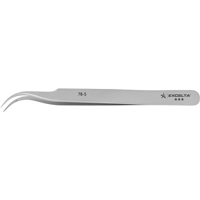 Excelta 7B-S - 3-Star High Precision Serrated Curved Tip Tweezers - Stainless Steel - 4.5"