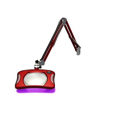 O.C. White 81400-4-UV-BR - Green-Lite ESD-Safe Rectangle UV LED Magnifier - 2x (4-Diopter) - 30" - LED/UV - Table Edge Clamp Base - Blaze Red