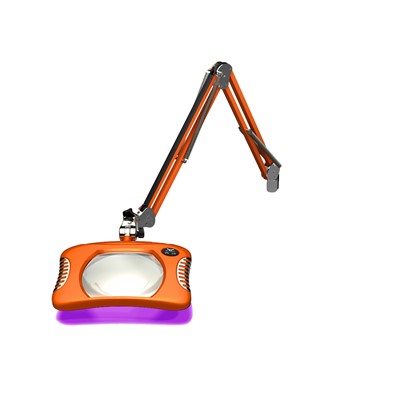 O.C. White 82400-4-UV-BO - Green-Lite ESD-Safe Rectangle UV LED Magnifier - 2x (4-Diopter) - 43" - LED/UV - Table Edge Clamp Base - Brilliant Orange
