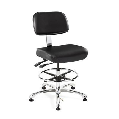 Bevco 8551-V-BK - Doral-E 8000 Series ESD Laboratory Chair w/Seat & Back Tilt - Static Control Vinyl - 21.5"-31.5" - ESD Mushroom Glides - Black