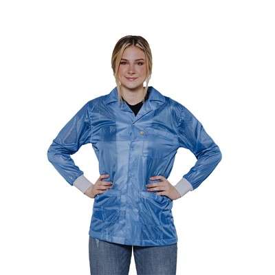 Transforming Technologies JKC 9021LB - 9010 Series ESD Lab Jacket - Collared - Knit Cuff - Light Blue - X-Small