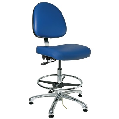 Bevco 9350ME4-BL - Integra-ECR 9000 Series Class 10000 ESD Cleanroom Chair - Static Control Vinyl - 19"-26.5" - ESD Mushroom Glides - Blue