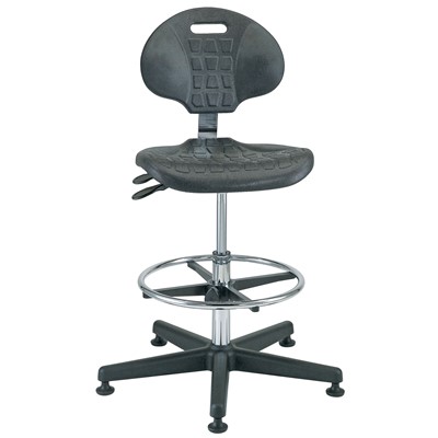 Bevco 7301C1-BK - Everlast-CR 7000CR Series Ergonomic Clean Room Chair w/Articulating Tilt Seat & Back - Polyurethane - 19"-26.5" - Mushroom Glides - Black