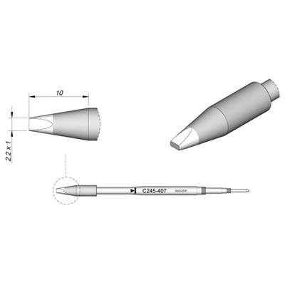 JBC Tools C245-407 - C245 Series Soldering Cartridge - Chisel - 2.2 mm x 10 mm
