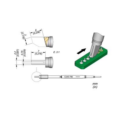 JBC Tools C245796 - C245 Series Soldering Cartridge - Drag - 2.2 x 0.75 mm