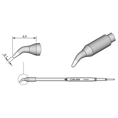 JBC Tools C245-804 - C245 Series Soldering Cartridge - Bent Round - 1 mm x 9.5 mm