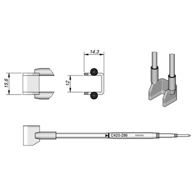 JBC Tools C420-286 - C420 Series Cartridge for HT420 Tweezers - 15.6 mm x 12 mm