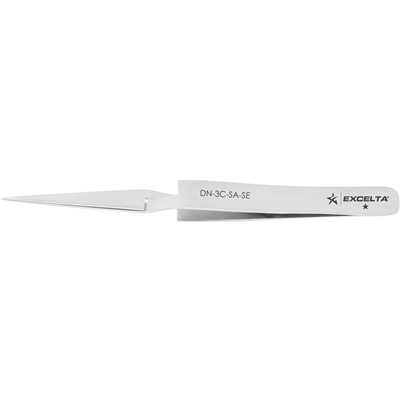 Excelta DN-3C-SA-SE - 1-Star Economy Straight Fine Point Reverse Action Tweezers - Stainless Steel - 4.25"