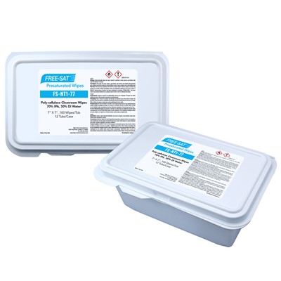 High-Tech FS-NT1-77 - FREE-SAT Poly-Cellulose Presaturated Wipes - 70% IPA / 30% DI Water - 7" x 7" - 100 Wipes/Tub