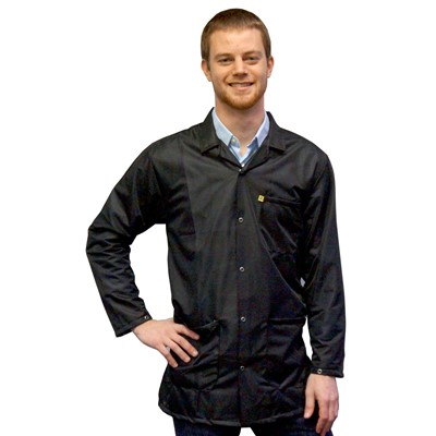 Transforming Technologies JKC 9024SPBK - 9010 Series ESD Lab Jacket - Collared - Snap Cuff - Black - Large