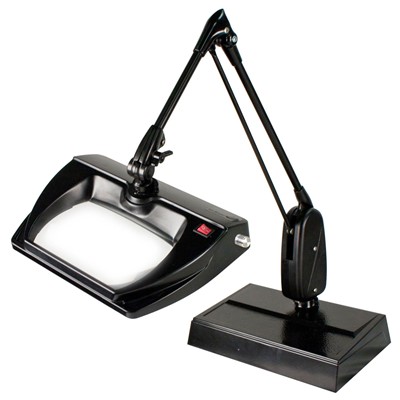 Dazor L1570-BK - Stretchview Series LED Magnifier - 3-Diopter - 33" Reach - Classic Arm - Desk Base - Daylight Light Color - Black