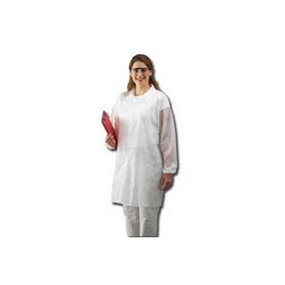 Keystone Safety LC0-WO-NW-LG - Polypropylene Lab Coat - Snap Front - Open Wrists - Cleanroom Class 6 - Large - White - 30/Case