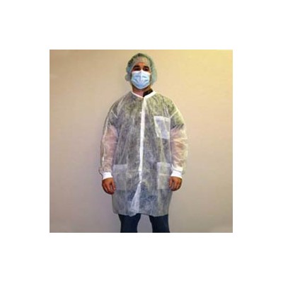 Keystone Safety LC3-WK-NW-2XL - Polypropylene Lab Coat - Snap Front - Knit Wrists - Cleanroom Class 7 - 2X-Large - White - 30/Case