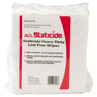ACL Staticide LF50 - Heavy-Duty Lint Free Wipes - 12" x 13" - 50 Wipes/Bag - 12 Bags/Case