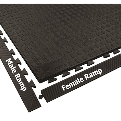 Wearwell 502.58x2x39FBK - Rejuvenator® Connect 100% Urethane Anti-Fatigue Floor Tile Female Ramp Edge - 2" x 39" - Black