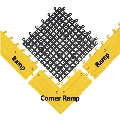 Wearwell 560.78x6x15x15YL - ErgoDeck® Open Grid Modular Interlocking Ergonomic PVC Anti-Fatigue Tile Ramp Corner - 6" x 15" x 15" - Yellow