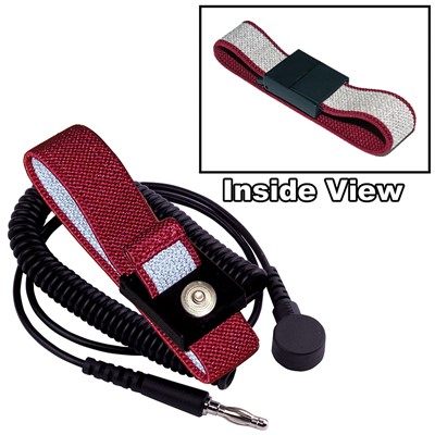 Transforming Technologies WB5643 - WB5600 Series Anti-Allergy Wrist Band & Coil Cord Set - 12' Black Cord - 4 mm Red Strap