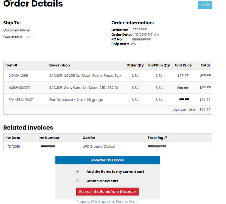 Tracking Orders & Recent Web Orders