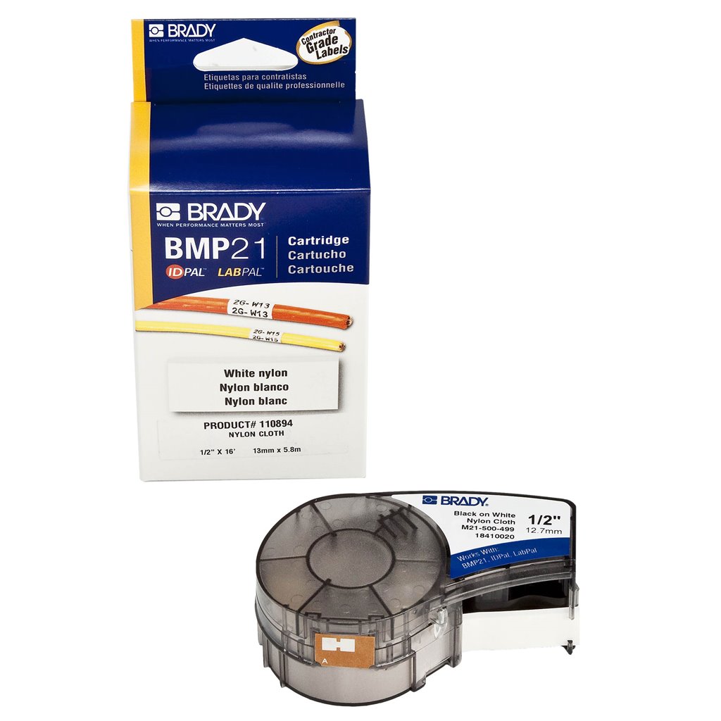 ID PAL M21-500-499 Compatible with BMP21-PLUS - Black On White Nylon Pack of 2 0.5 Width and LABPAL Printers Brady High Adhesion Cloth Label Tape 16 Length