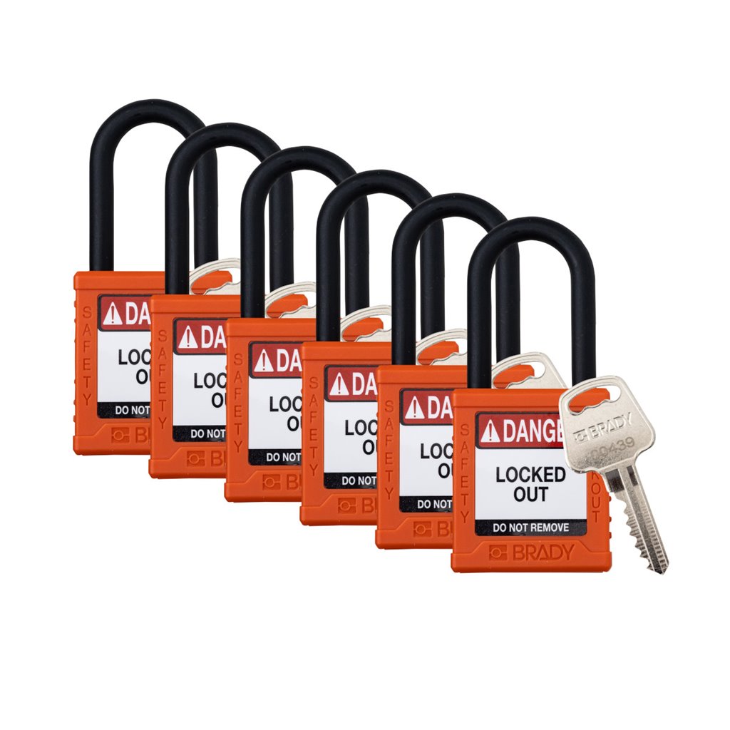 NYLON Shackle Lockout Insulated Padlock Orange Pack of 10 Key Alike 