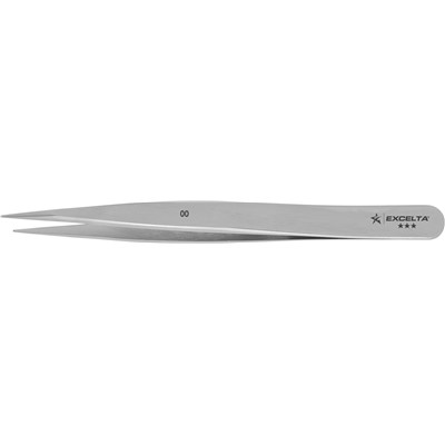 Excelta 00 - 3-Star Carbon Steel Straight Strong Point Tweezers - Carbon Steel - 4.5"